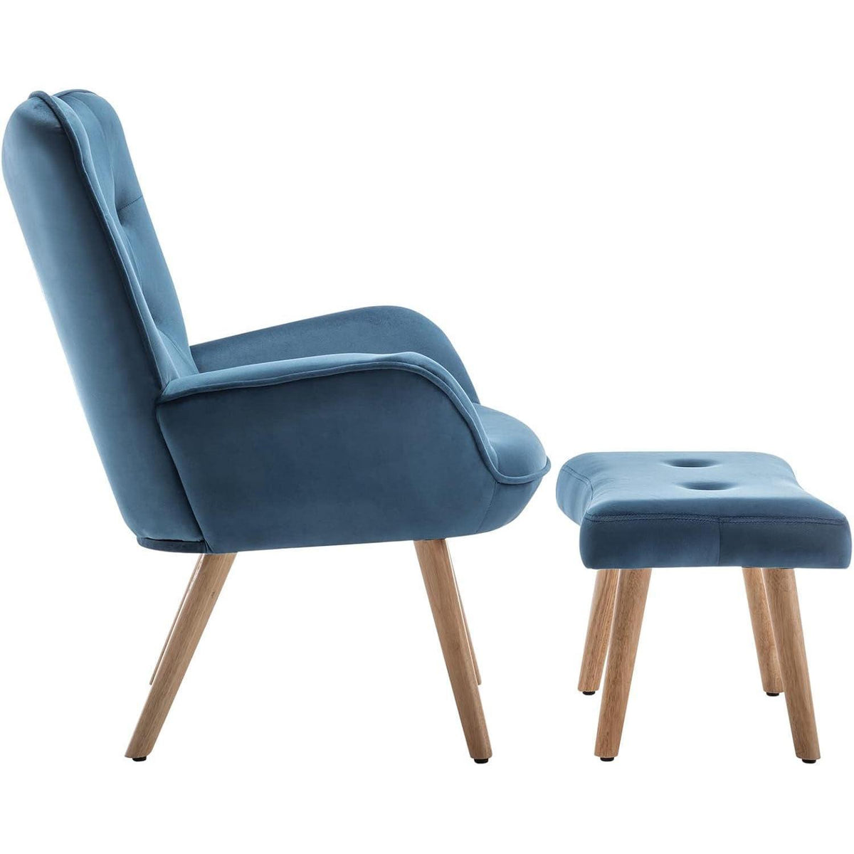 Ohrensessel mit Hocker, Blau – Samt Relaxsessel für Wohnzimmer