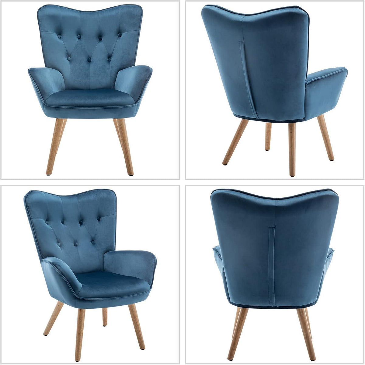 Ohrensessel mit Hocker, Blau – Samt Relaxsessel für Wohnzimmer