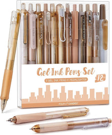 12er-Pack Gelstifte Schwarz + Textmarker Set - Aesthetic Gel Pens