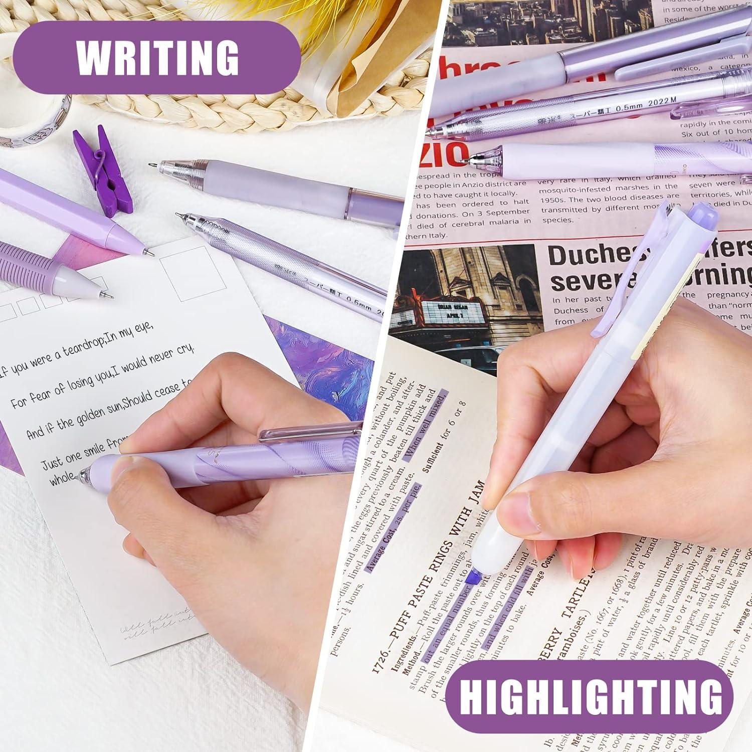 12er-Pack Gelstift Set: 11 Schwarz + 1 Pastell Textmarker, Aesthetic Pens