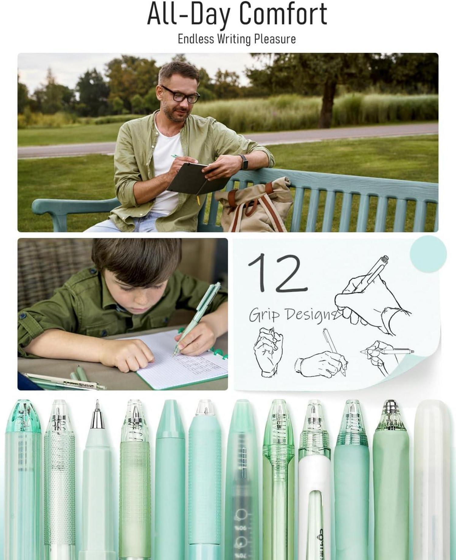 Gelschreiber & Textmarker Set, 12er-Pack Schwarz & Pastell, Schule