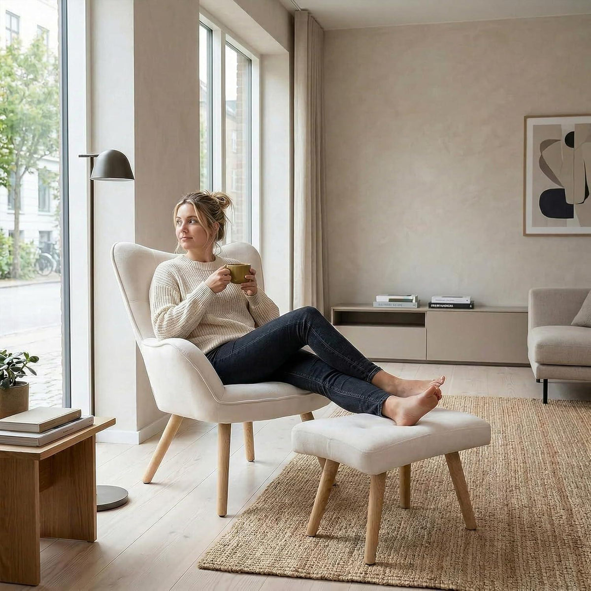 Ohrensessel mit Hocker – Bequemer Samt Relaxsessel für Wohnzimmer