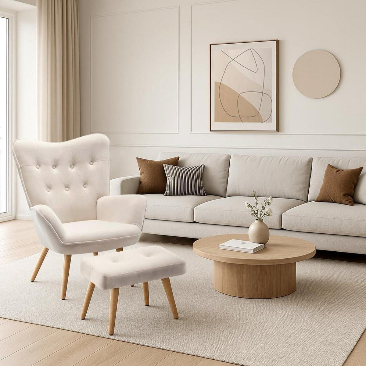 Ohrensessel mit Hocker – Bequemer Samt Relaxsessel für Wohnzimmer
