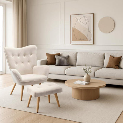 Ohrensessel mit Hocker – Bequemer Samt Relaxsessel für Wohnzimmer