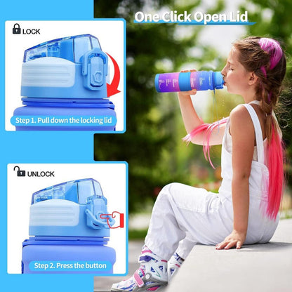 Coolfel 500ml Trinkflasche Kinder Auslaufsicher Sport BPA frei Mädchen Jungen Schule Gym 500ml Blau-rosa-lila
