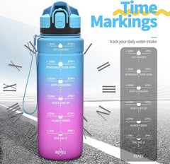Sport Trinkflasche mit Zeitmarkierung BPA Frei 2l Blue-Lila
