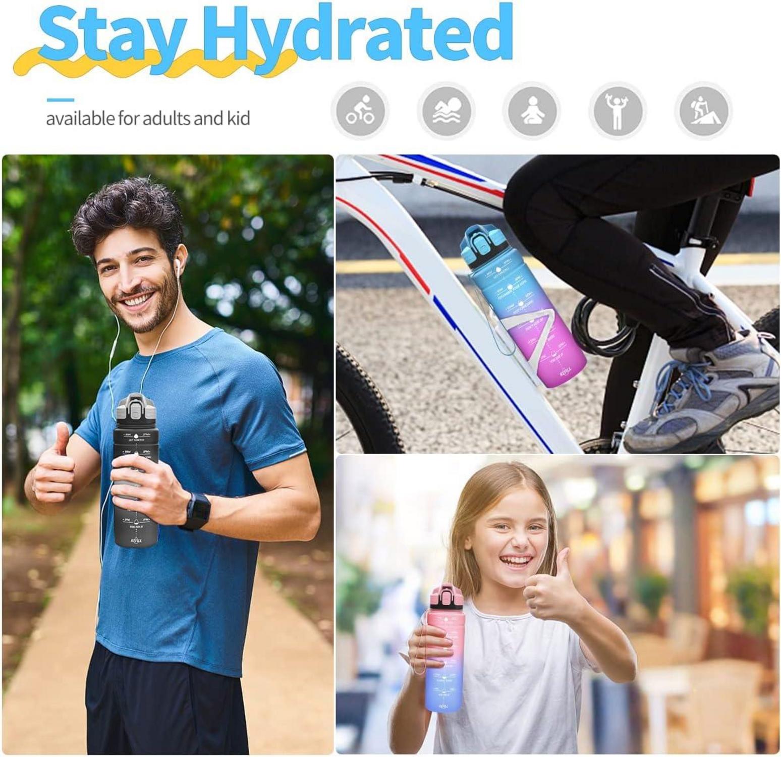 Sport Trinkflasche 2l Kinder Auslaufsicher BPA-frei Zeitmarkierung