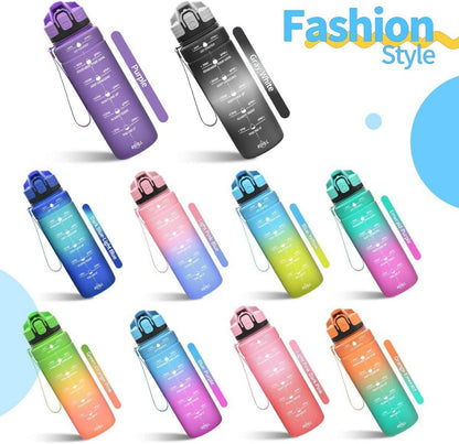 Wasserflasche mit Zeitmarkierung und Tragegriff, BPA-frei, Auslaufsicher, Tritan, für Kinder und Erwachsene
