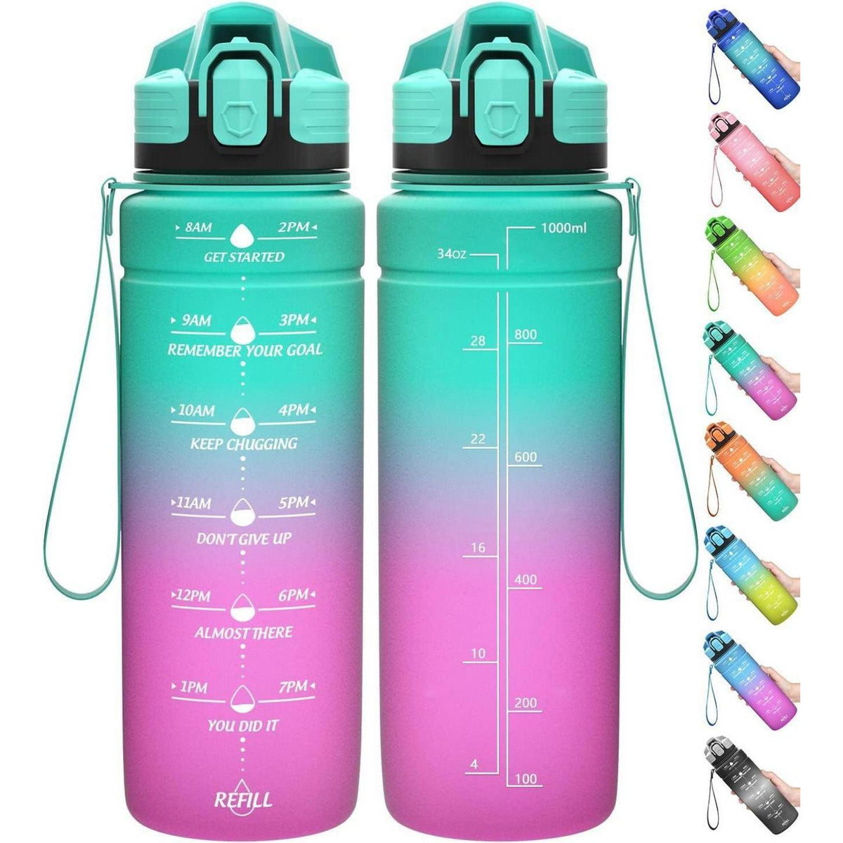 Sport Trinkflasche mit Zeitmarkierung, auslaufsicher, BPA-frei, 500ml Smaragd-lila