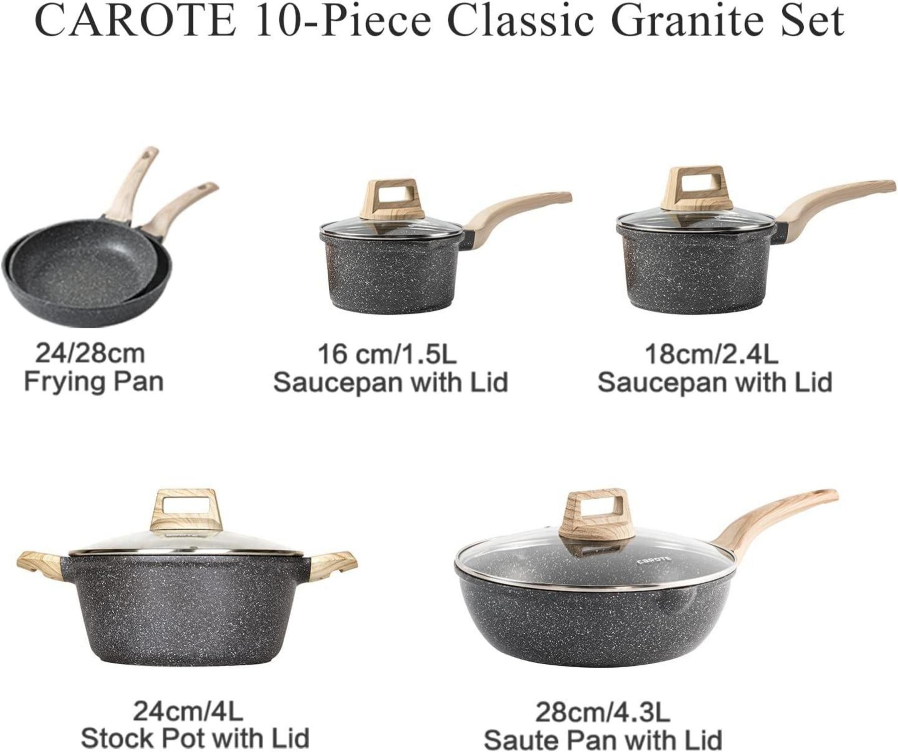 CAROTE 10-teiliges Pfannen-Set mit abnehmbaren Griffen