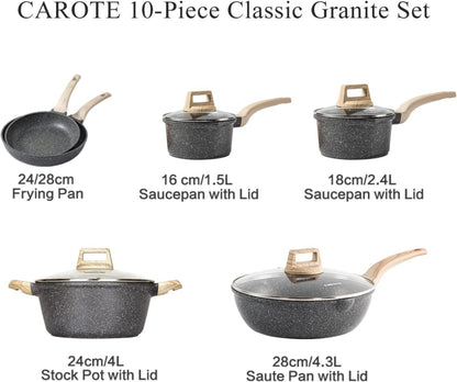 CAROTE 10-teiliges Pfannen-Set mit abnehmbaren Griffen