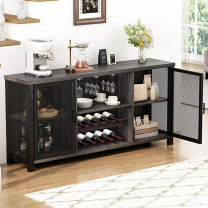 Industrieller Buffetschrank mit Stauraum & Weinregal 140cm