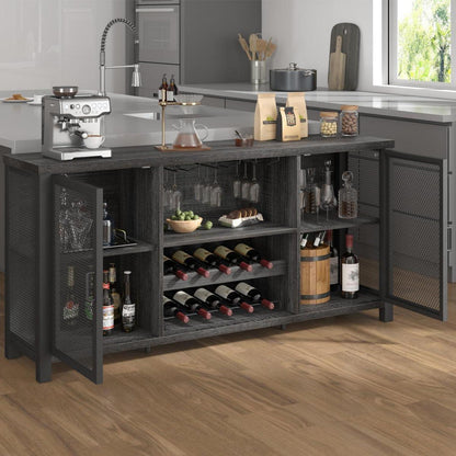 Industrieller Buffetschrank mit Stauraum & Weinregal 140cm