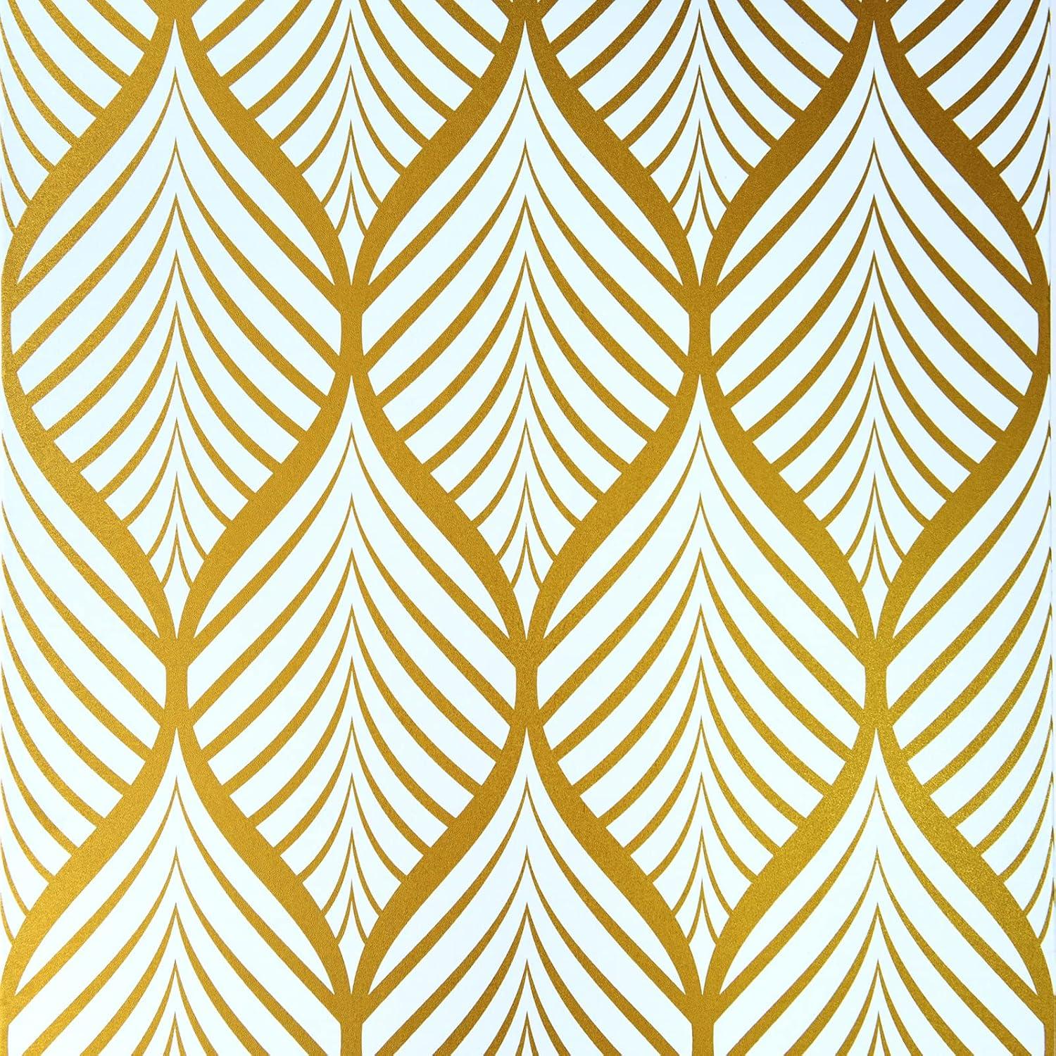 Geometrische Selbstklebende Tapete Gold Weiß Moderne Wasserdichte
