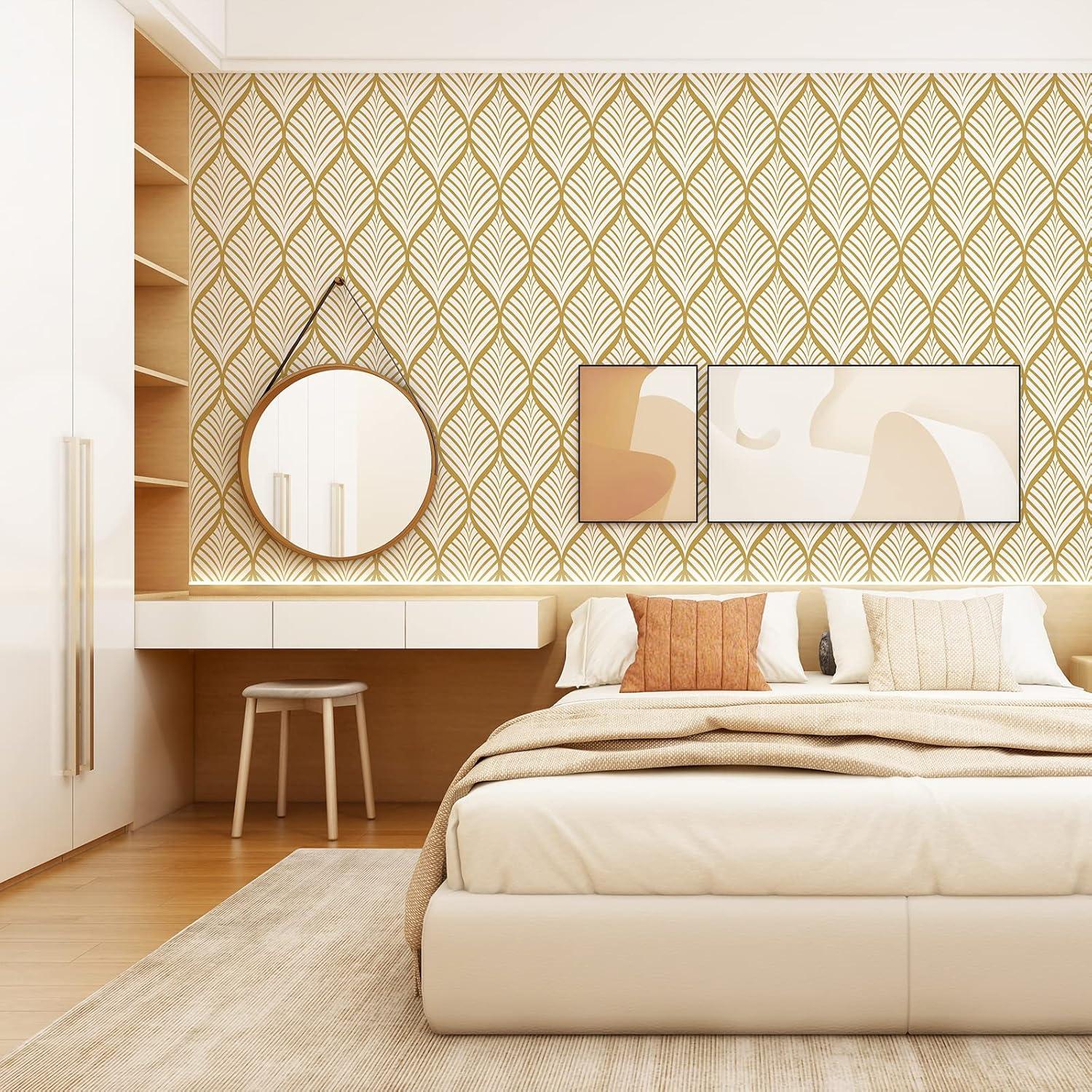 Selbstklebende Geometrische Tapete Gold Weiß 44,5x500cm