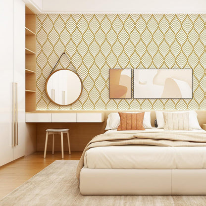 Selbstklebende Geometrische Tapete Gold Weiß 44,5x500cm