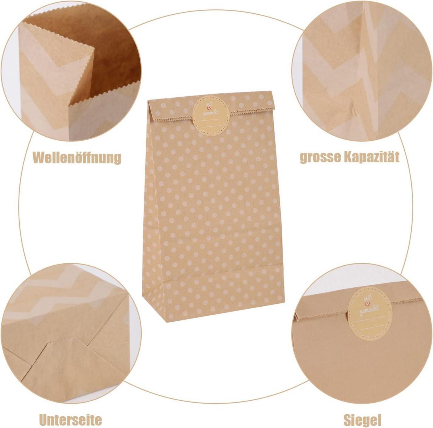 30er Pack Kraftpapiertüten mit Aufklebern 24x13x8cm