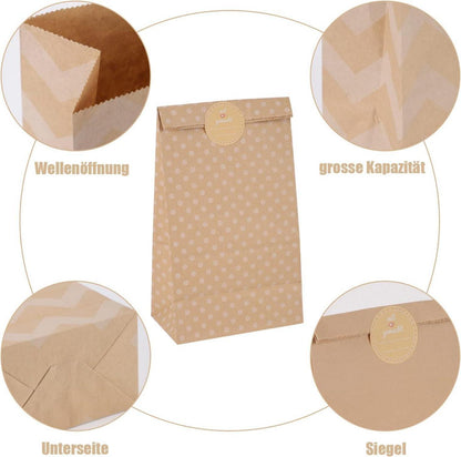 30er Pack Kraftpapiertüten mit Aufklebern 24x13x8cm