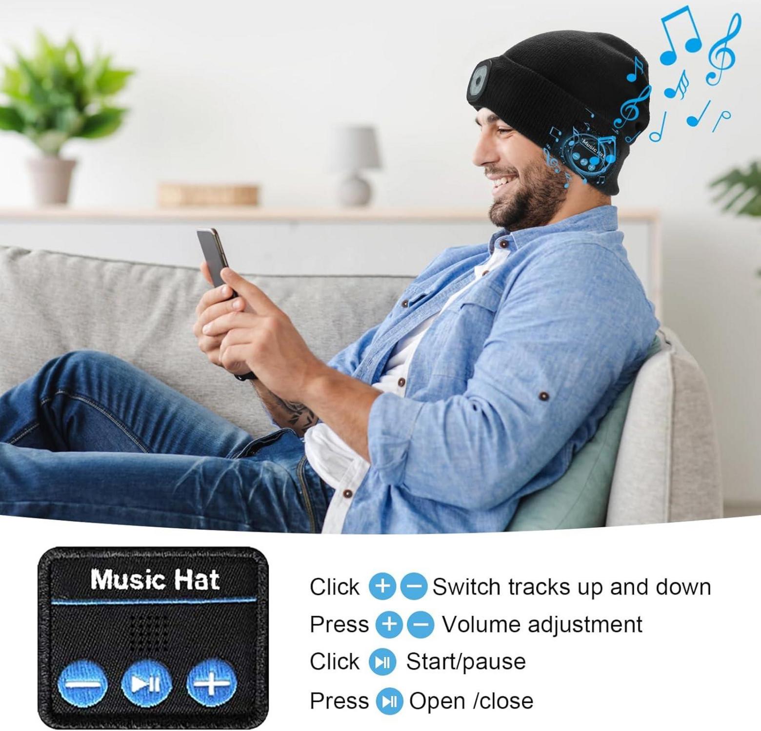 ZOOI Bluetooth Mütze mit LED Licht Beanie Herren Baumwolle