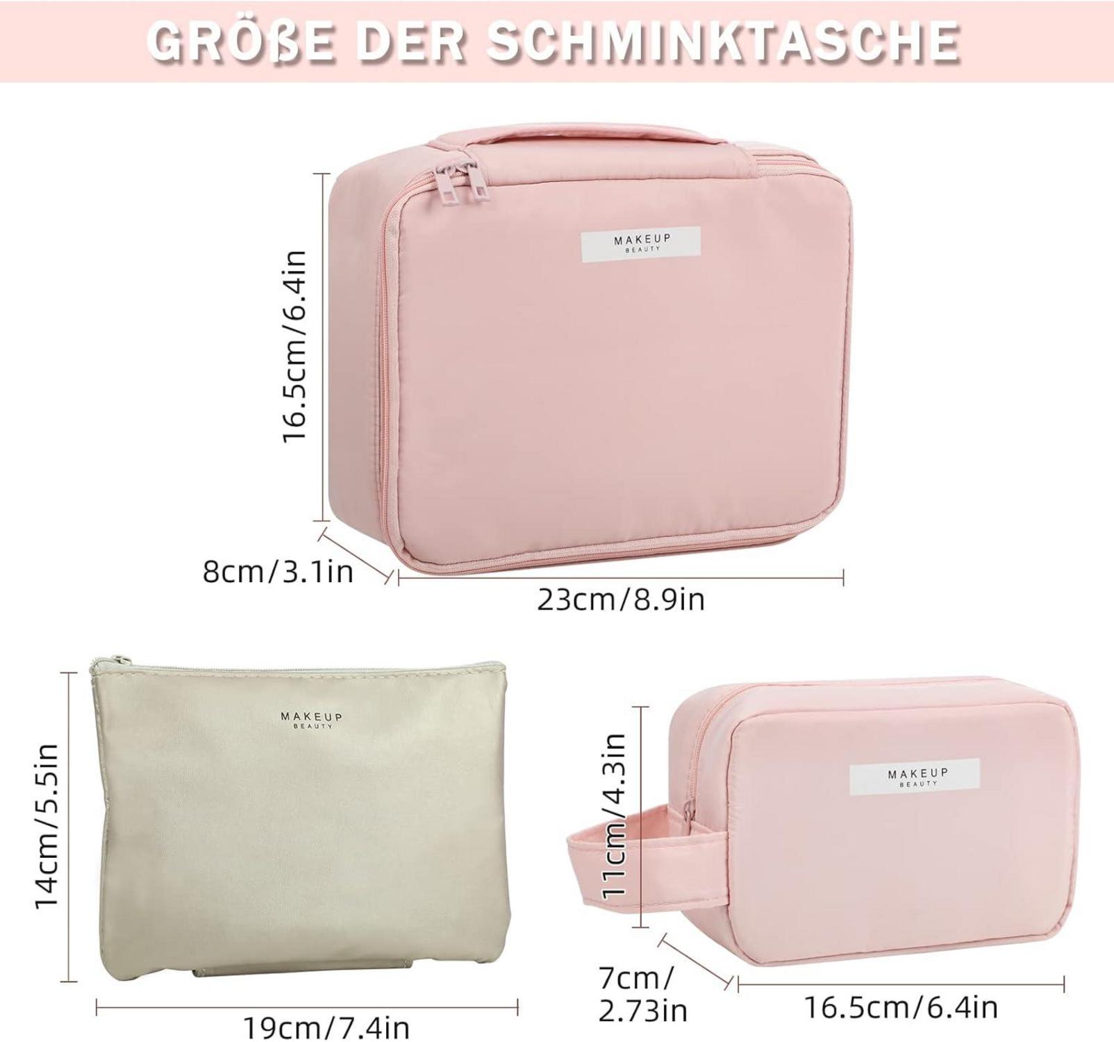 2er Set Kosmetiktaschen wasserdicht Make-up-Taschen Damen Mädchen Pink