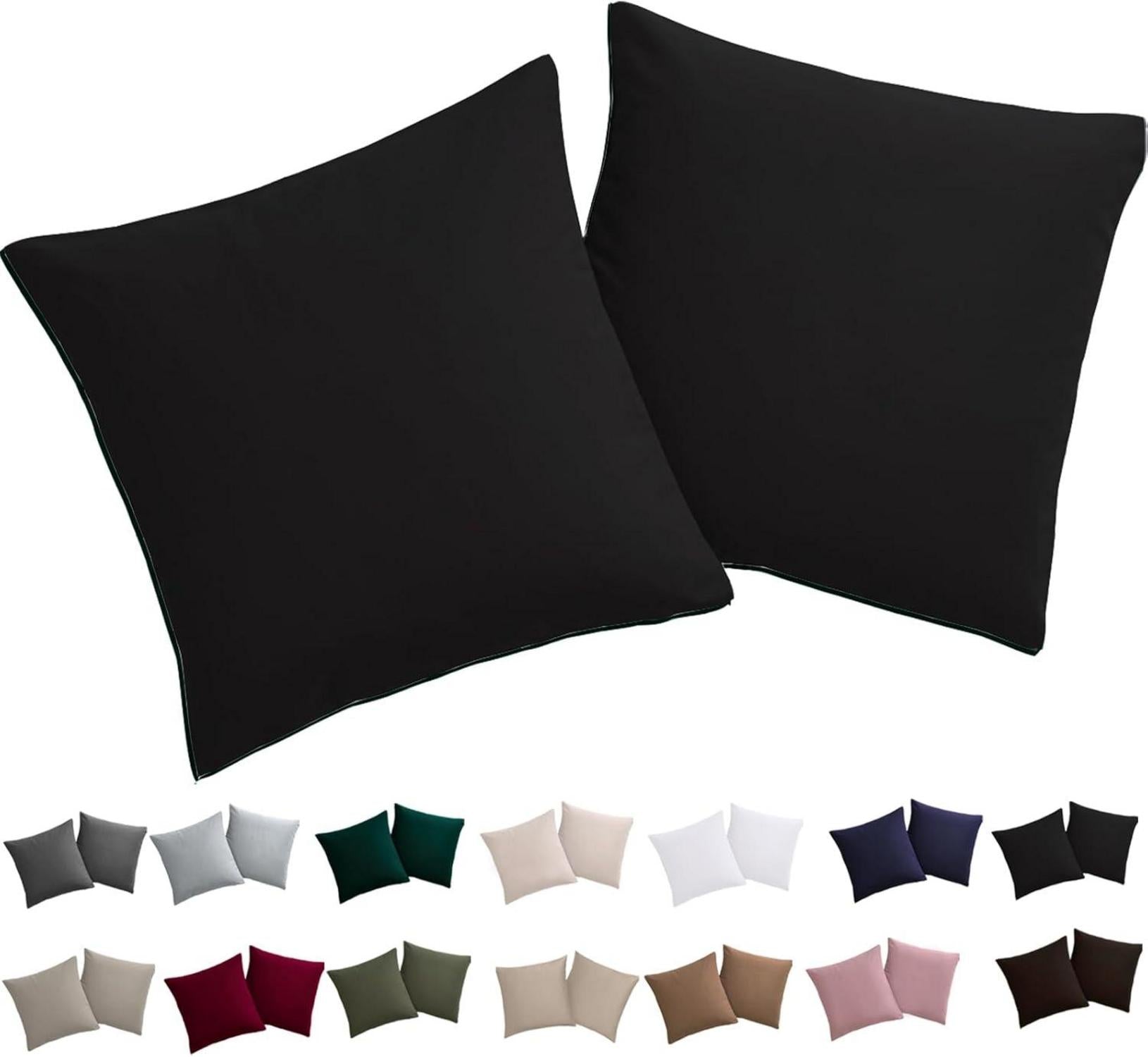 Kissenbezug 80x80 2er Set Schwarz Mikrofaser Reißverschluss Bügelfrei