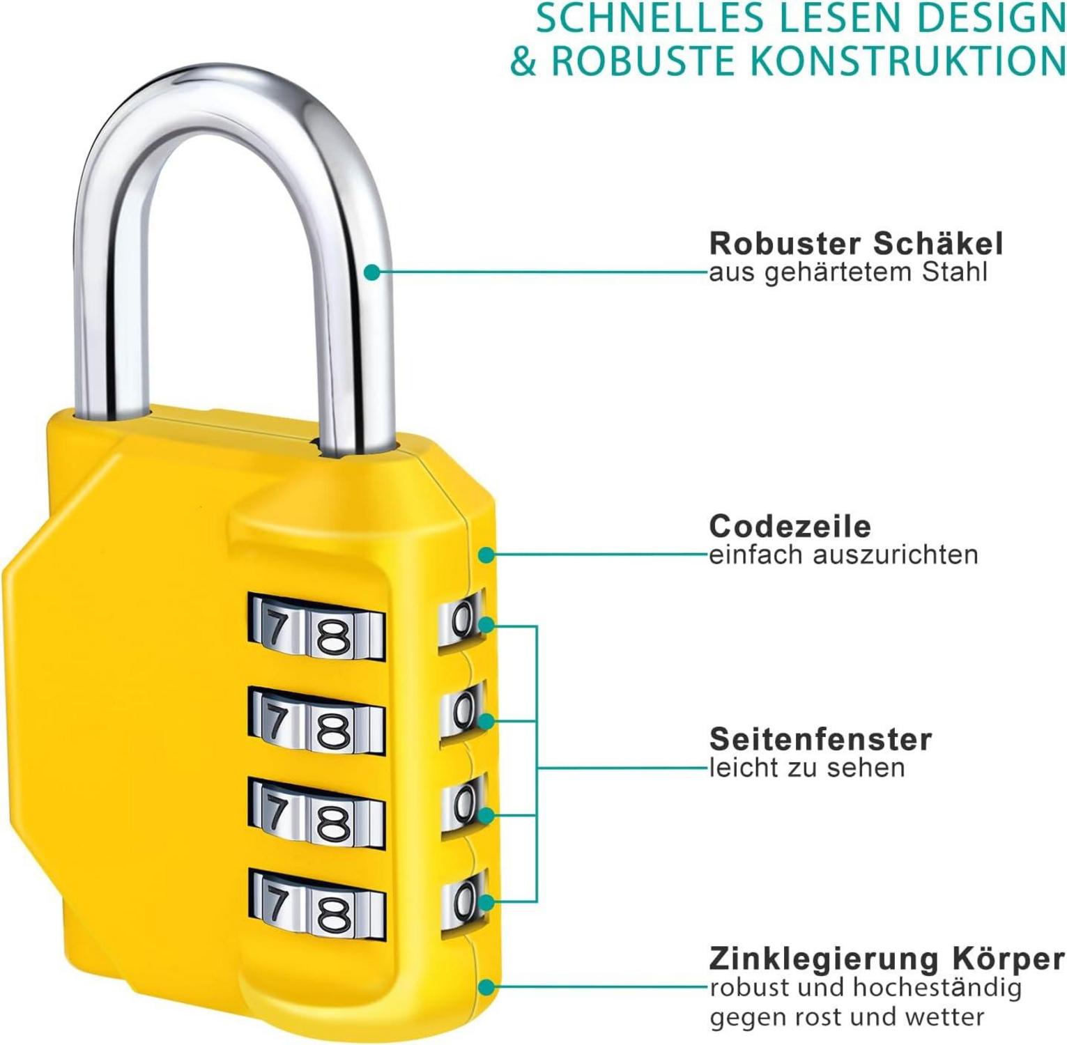 Zahlenschloss Vorhängeschloss wetterfest für Fitnessstudio Gelb