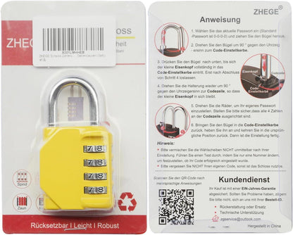 ZHEGE Vorhängeschloss 4-stellig Gelb Fitnessstudio Spind Zahlencode-Funktion