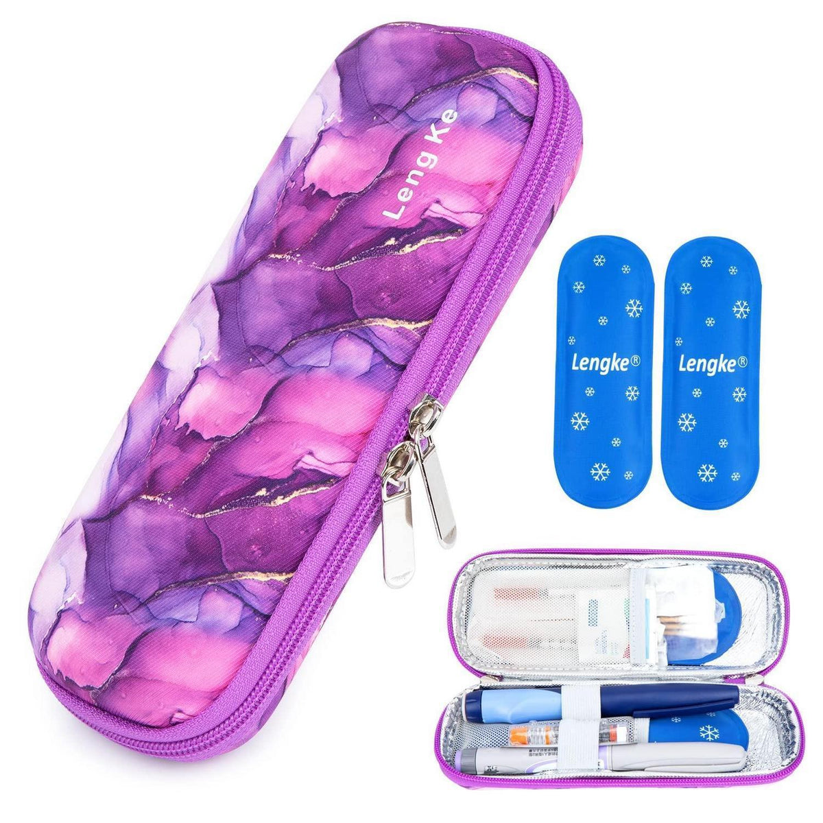 Insulin Kühltasche mit Kühlakkus – Diabetes Reise Tasche Lila