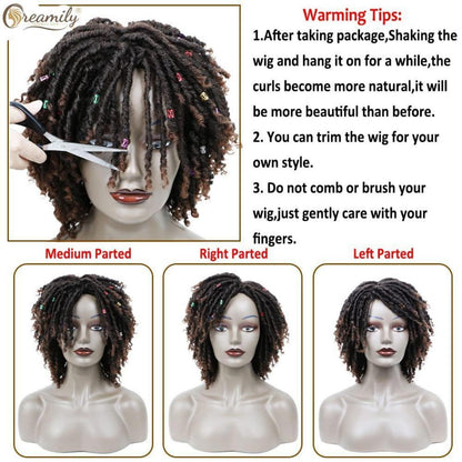 Dreadlock Perücke Kurz Afro Curly Synthetisch für Damen