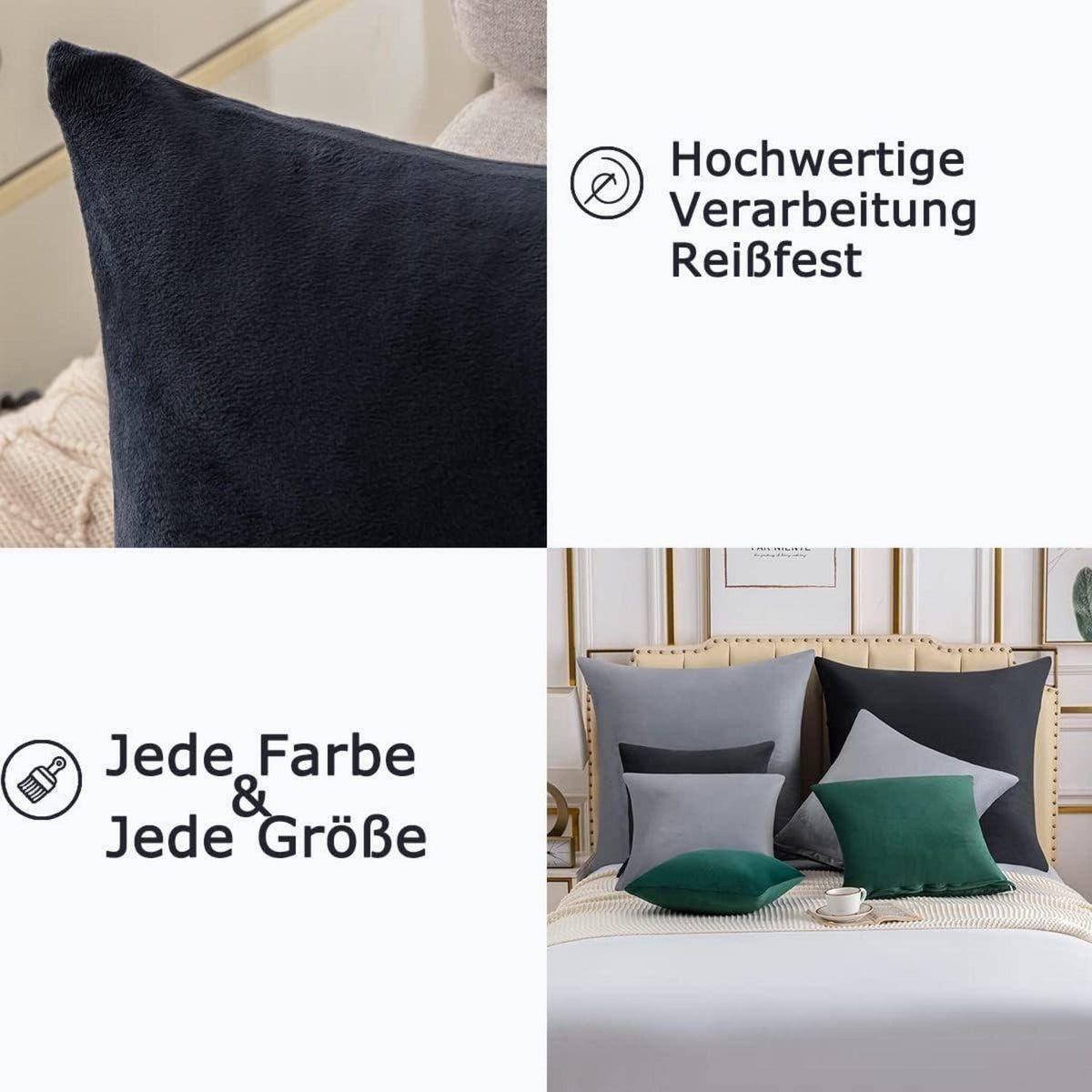 2er Set Samt Kissenbezüge 40x80 Anthrazit Kuschelig & Warm