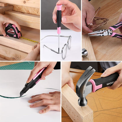 WORKPRO 18tlg. Werkzeugset mit USB C Akkuschrauber - Rosa Pink