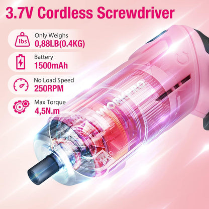 WORKPRO Werkzeugset Rosa pink 18 tlg. USB C Akkuschrauber pinker Werkzeugkoffer