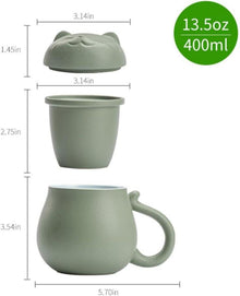 Hanbosym Keramik Teetasse mit Katzen Design, Teesieb, Deckel