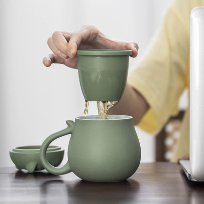 Keramik Katzen Teetasse mit Teesieb und Deckel 13.5oz in Grün