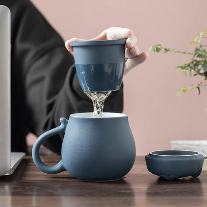 Katzen Teetasse mit Teesieb und Deckel 13.5oz Blau