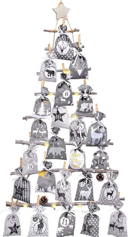 Adventskalender Groß Stoffbeutel Kette basteln Aufhängen 2024 Weihnachtskalender
