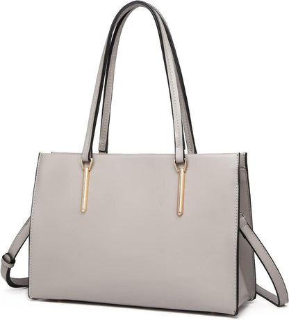 Große PU Leder Schultertasche Elegant Grau - Damen Handtasche