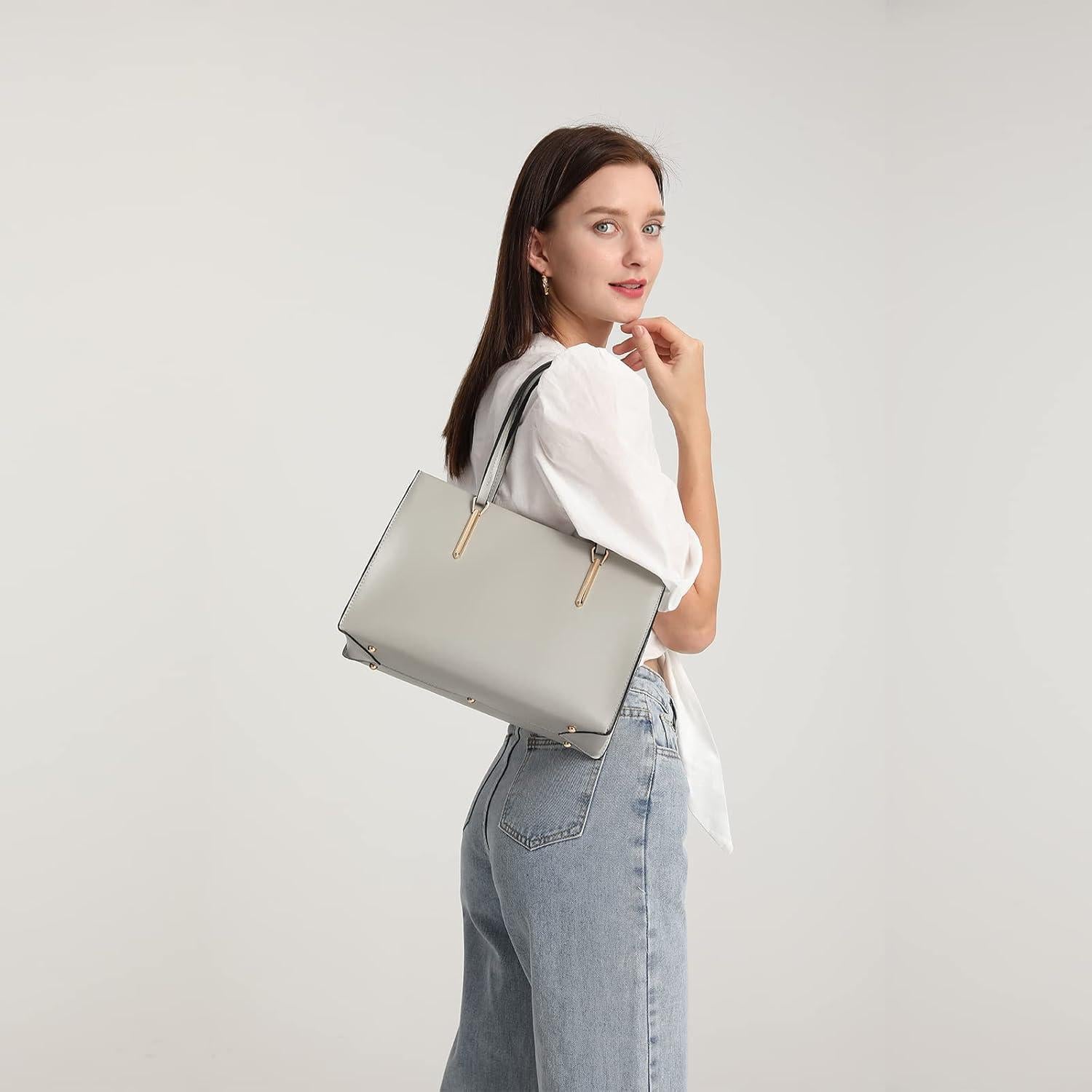 Miss Lulu Damen Handtasche Schultertasche Elegant Grau PU