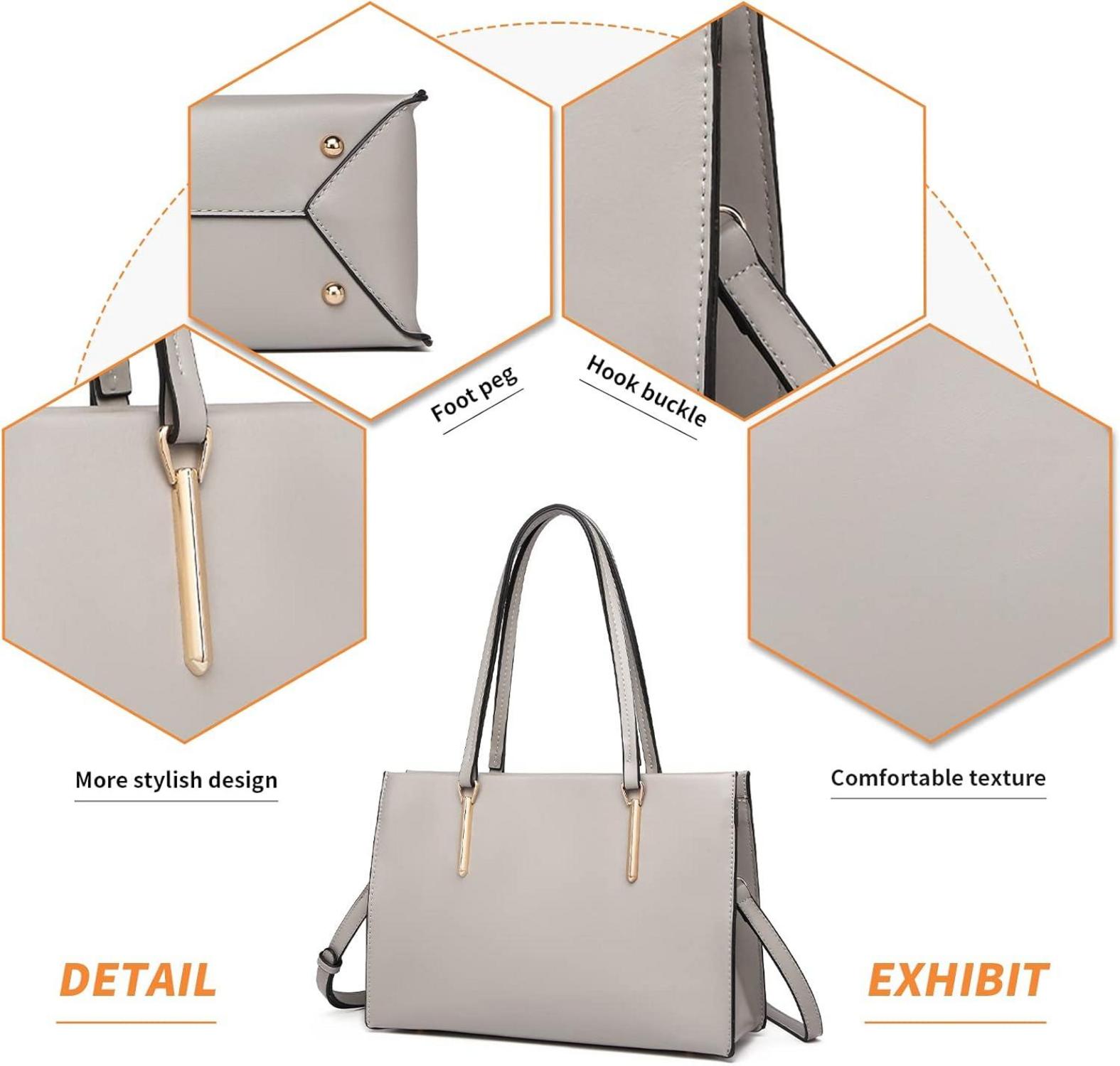 Große PU Leder Schultertasche Elegant Grau - Damen Handtasche