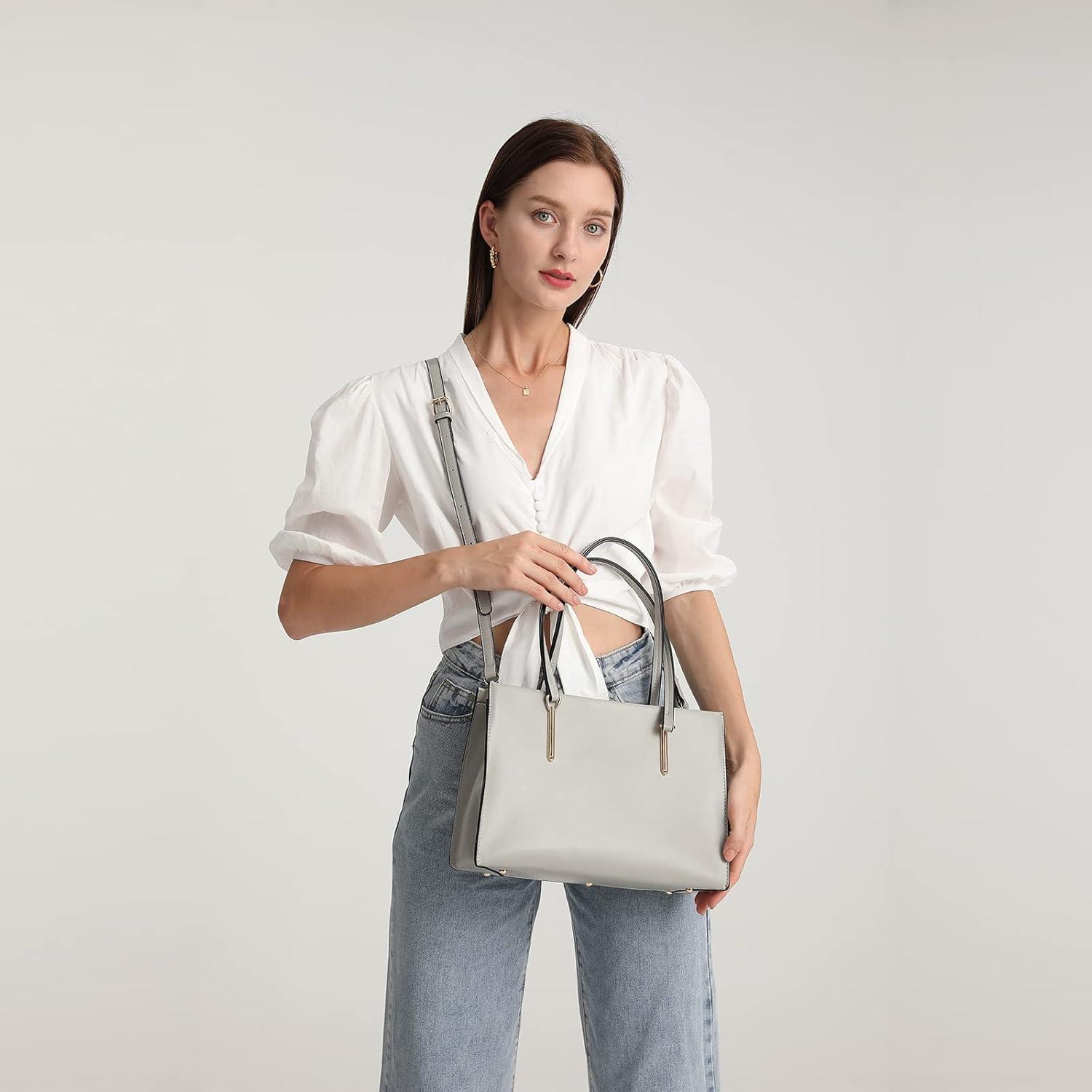 Miss Lulu Damen Schultertasche Handtasche Elegant PU Leder Umhängetasche Grau