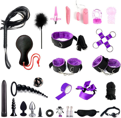 BDSM Fesseln Set 28 Stück Handschellen Bett Anal Plug Peitsche