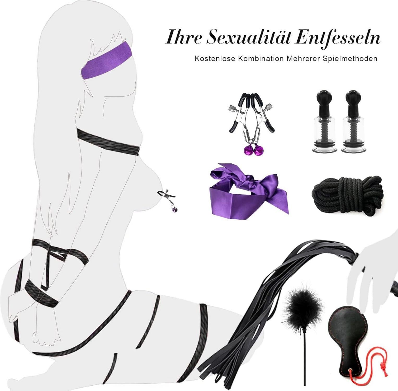 BDSM Fesseln Set 28-teilig Bondage SM Sexspielzeug Violett