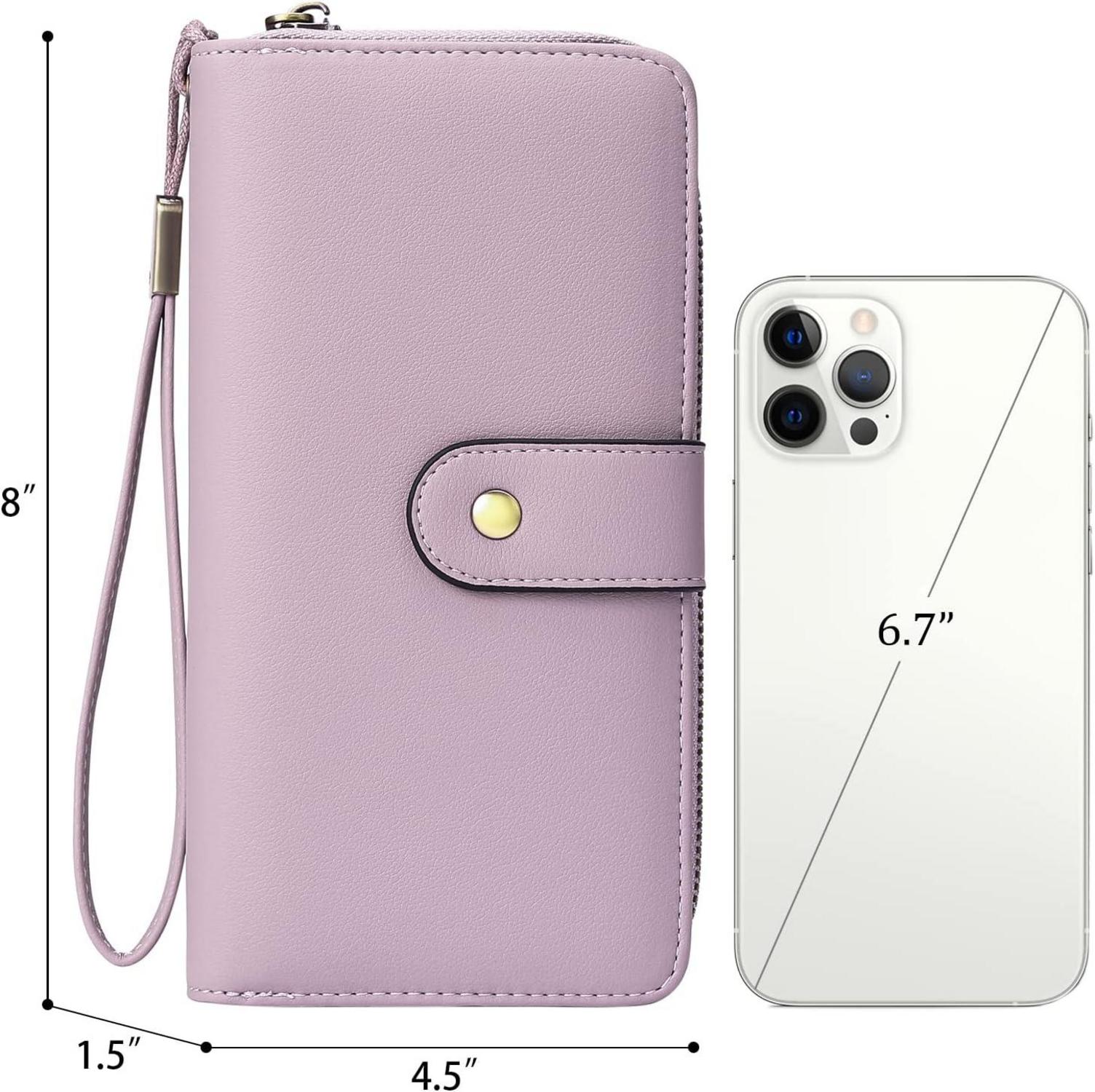 Damen Geldbörse Groß RFID Schutz 14 Kartenfächer Leder Schwarz