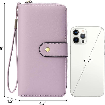 Damen Geldbörse Groß RFID Schutz 14 Kartenfächer Leder Schwarz