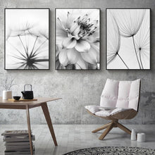 Wandbilder Set Schwarz Weiß Blume Feder Löwenzahn ohne Rahmen 50x70cm