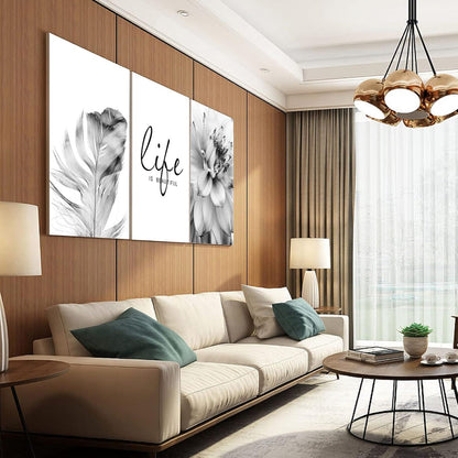 3-teiliges Premium Poster Set Aesthetic Blume Feder Löwenzahn Black