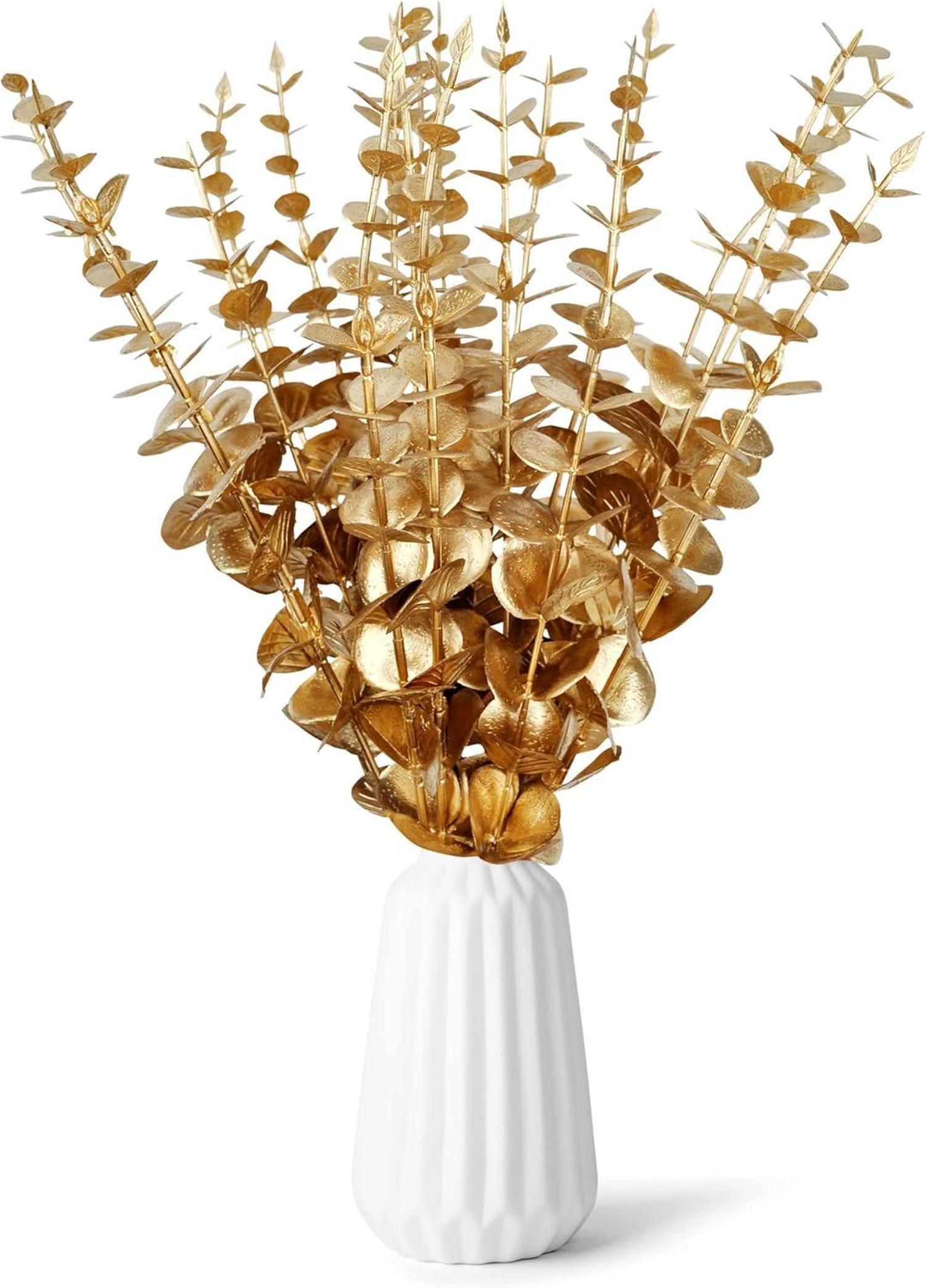 20er Set Gold Künstliche Eukalyptus Zweige Deko Blätter Stiel