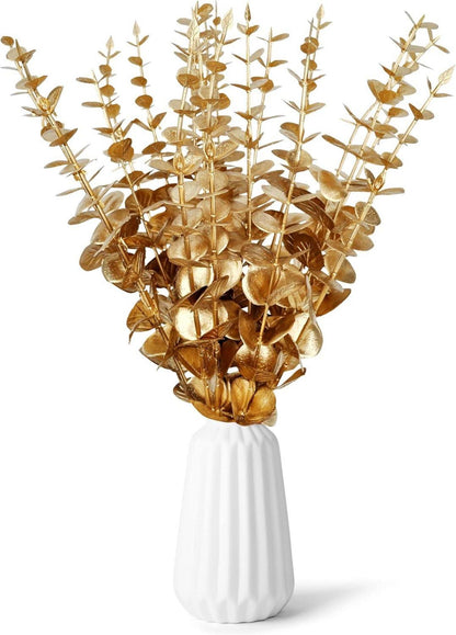 20er Set Gold Künstliche Eukalyptus Zweige Deko Blätter Stiel