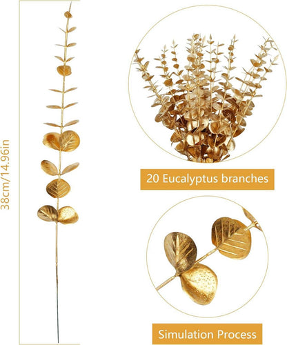 Künstliche Eukalyptus Zweige Gold Blätter Deko 20 Stück
