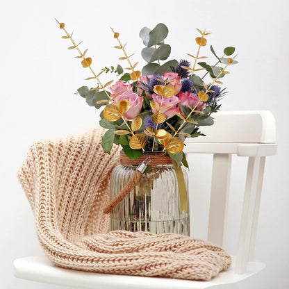 20er Set Gold Künstliche Eukalyptus Zweige Deko Blätter Stiel